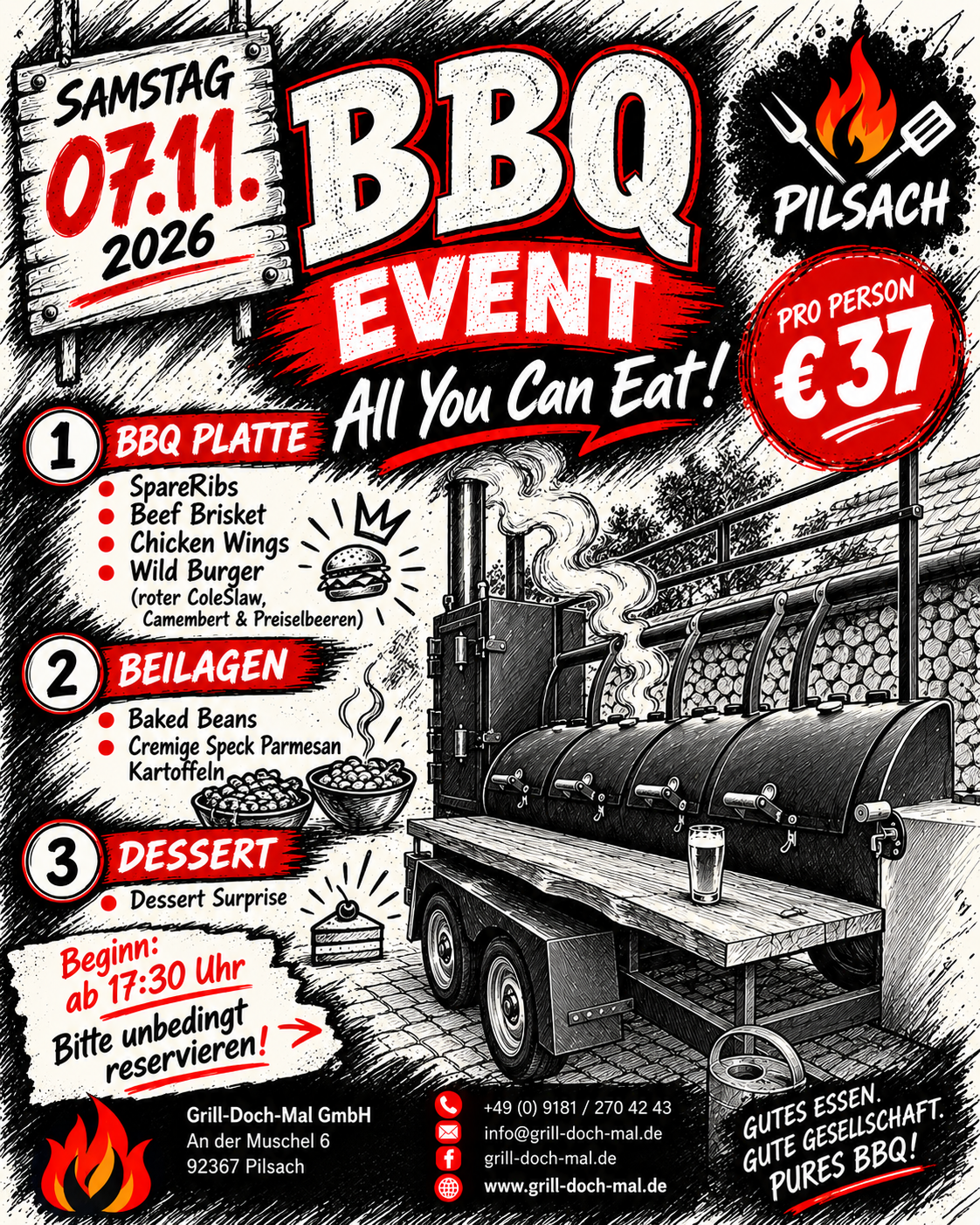 BBQ Eventposter mit Smoker und Menü